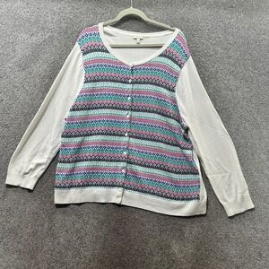 Talbots Woman 2X‎ Fair Isle Cardigan Sweater Cotton Blend Multicolor Knit